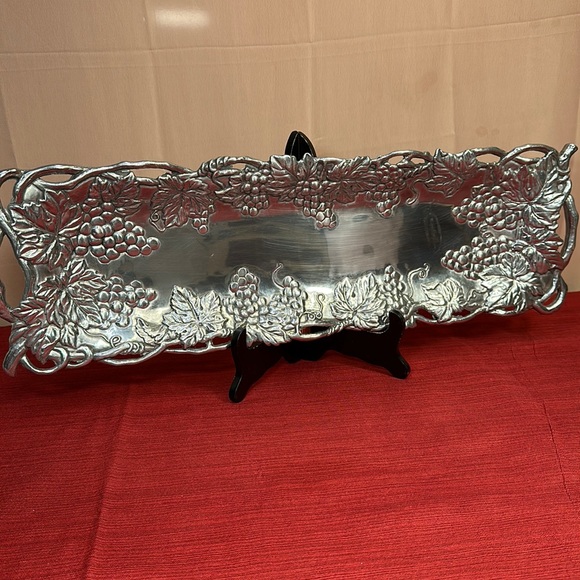 Arthur Court 1995 Grape Leaf Oblong Serving Tray Platter Handles 19”x 6” - Picture 2 of 13
